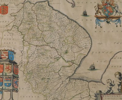 Lot 1024 - After Blaeu. 17thC county map of Lincolnshire,...