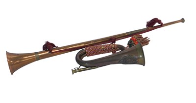 Lot 1090 - A replica brass and copper bugle, bearing...