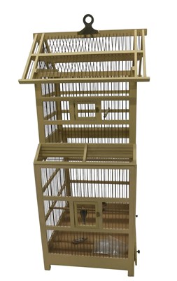 Lot 1061 - A cream painted bird or parrot cage, with...