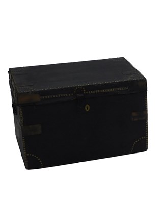 Lot 1068 - A 19thC black canvas iron and brass studded...