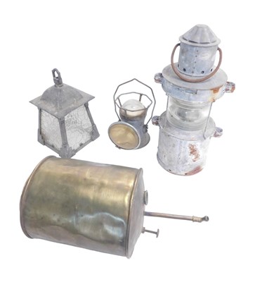 Lot 1113 - An Art Deco pewter and glass oil lantern, 30cm...