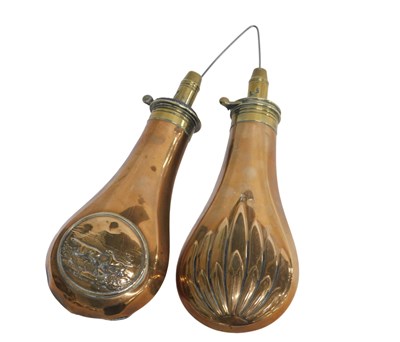 Lot 1123 - Two similar copper and brass powder...