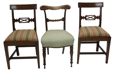 Lot 1153 - A pair of early 19thC elm dining chairs, each...
