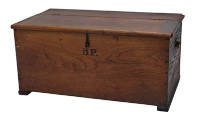 Lot 1161 - A 19thC teak chest, the hinged top enclosing a...