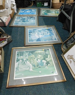 Lot 2269 - Five framed anthropomorphic pictures of dogs...