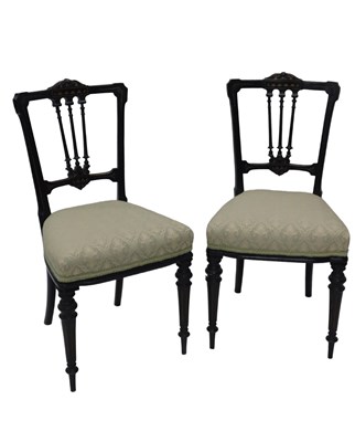 Lot 1206 - A pair of Victorian ebonised side chairs, each...