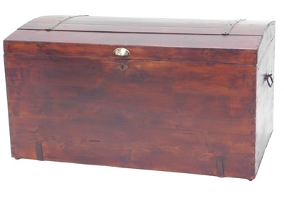 Lot 1234 - A stained pine domed top trunk, with planked...