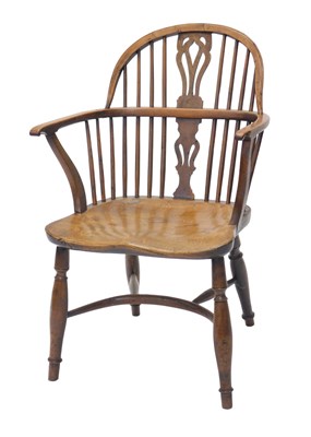 Lot 1235 - A mid 19thC yew, ash and elm Windsor armchair,...