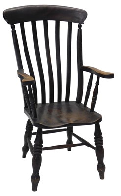 Lot 1264 - A 19thC ash and elm lath back armchair, on...