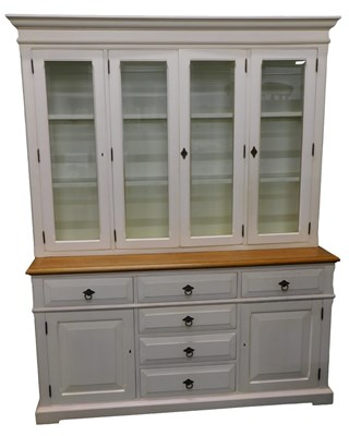 Lot 1286 - A cream painted and oak dresser, the raised...