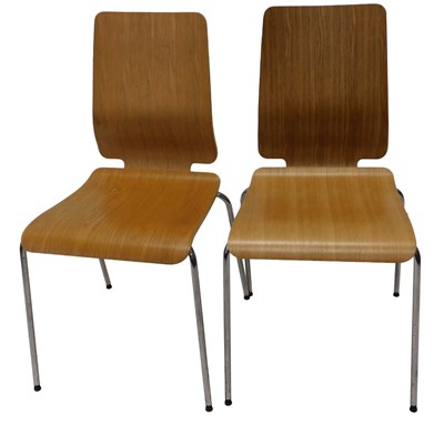 Lot 1290 - A pair of modern laminated oak and chrome...