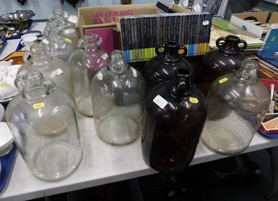 Lot 2231A - Glass 1 gallon winemakers Demijohns, brown and...