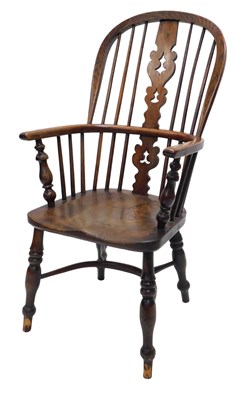Lot 1157a - A 19thC ash and elm Windsor armchair, with a...