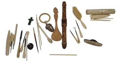 Lot 958 - Miscellaneous implements, to include a bone...