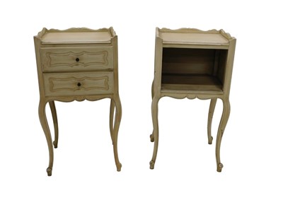 Lot 1257 - A pair of French style cream painted bedside...