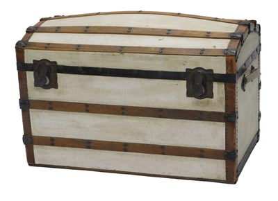 Lot 1075 - A canvas leather and wooden dome topped...