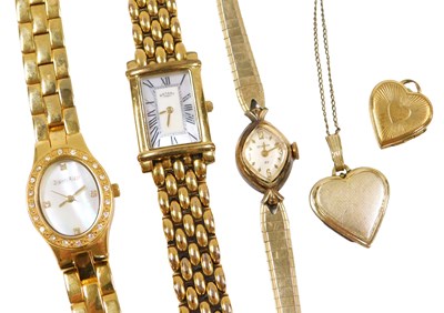 Lot 426 - Three lady's gold plated dress wristwatches,...