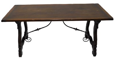 Lot 1278 - A Spanish style oak refectory table, the...