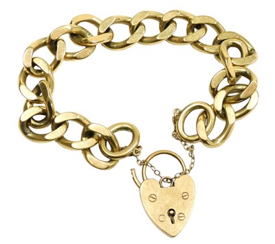 Lot 9 - A 9ct gold curb link gate bracelet, on a heart...
