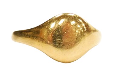 Lot 411 - An 18ct gold signet ring, with oval head, 3.9g.
