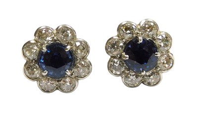 Lot 409 - A pair of 18ct gold sapphire and diamond...