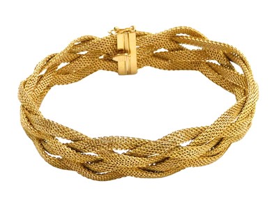 Lot 403 - An 18ct gold 20thC mesh plait bracelet,...