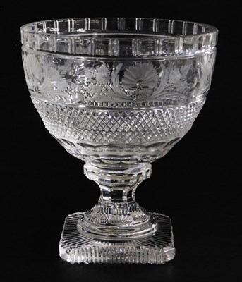 Lot 38 - A 20thC cut glass footed bowl, engraved with a...