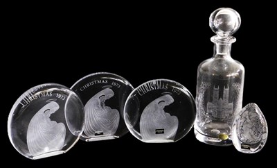 Lot 61 - Three Wedgwood glass Christmas plaques 1973,...