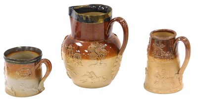 Lot 68 - A 19thC two-tone stoneware Harvest jug, with a...