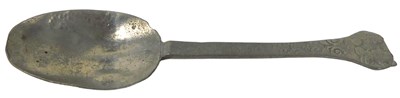 Lot 72 - A William & Mary pewter trefid spoon, embossed...