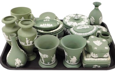 Lot 77 - A group of Wedgwood green jasperware,...