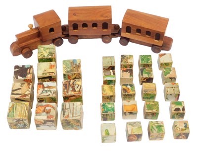 Lot 664 - A hand made wooden train set, vintage wood...