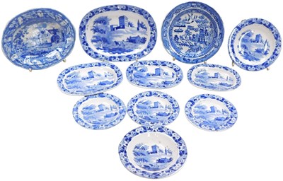 Lot 180 - An early 19thC Hackwood blue and white pottery...
