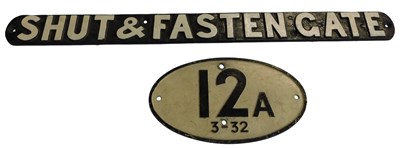 Lot 50 - A 12A 3-32 wagon plate, and a Shut and Fasten...