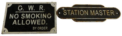 Lot 77 - Two reproduction cast metal railway signs,...