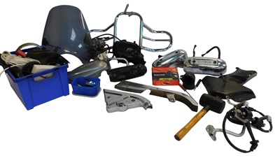 Lot 110 - Various motorcycle parts, including brake pads,...