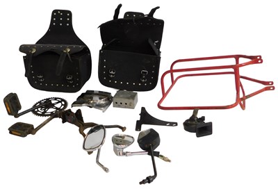 Lot 121 - Bicycle parts, include panniers, crank, claxon...