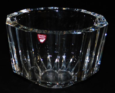 Lot 442 - An Orrefors decagonal cut glass vase, the base...