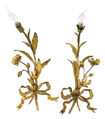 Lot 444 - A pair of early 20thC French brass wall lights,...