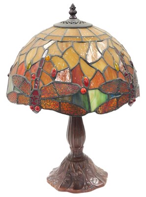 Lot 446 - A Tiffany style table lamp, with a dragonfly...