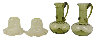 Lot 91 - A pair of late 19thC vaseline glass lampshades,...