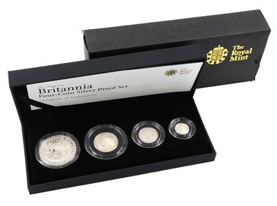Lot 543 - A Royal Mint Britannia four coin silver proof...
