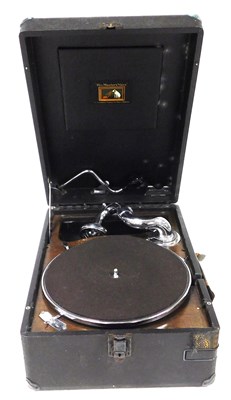 Lot 495 - An HMV table top gramophone, black case, 28cm...