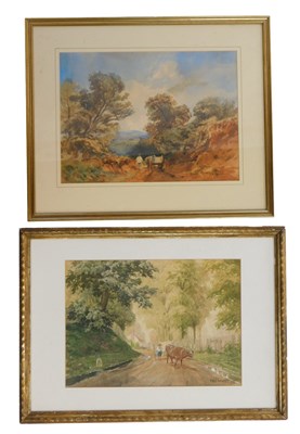 Lot 182 - T R Ellingham. Figure and cow on a country...