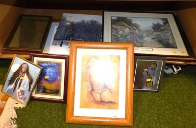 Lot 2044 - Various pictures, prints, etc., wall mirror,...