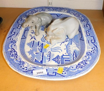 Lot 2092 - An ironstone Willow pattern oval meat...