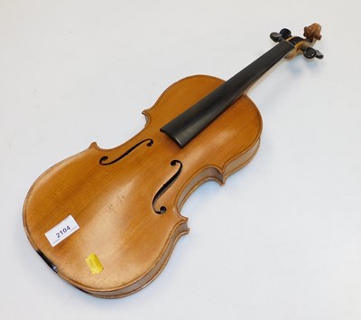 Lot 2104 - A 20thC violin, with two piece back, bearing...