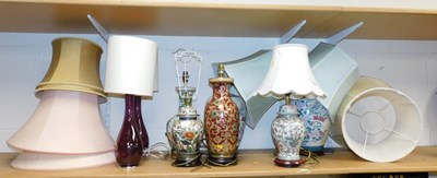 Lot 2078 - Various Oriental style pottery lamp bases, to...