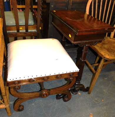Lot 1073 - A 19thC rosewood fold over card table, with a...