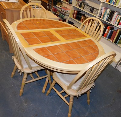 Lot 1078 - A beech and tile topped kitchen table,...